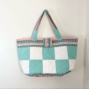 Handmade Patchwork Quilted Overnight Tote Duffle Bag Green Pink